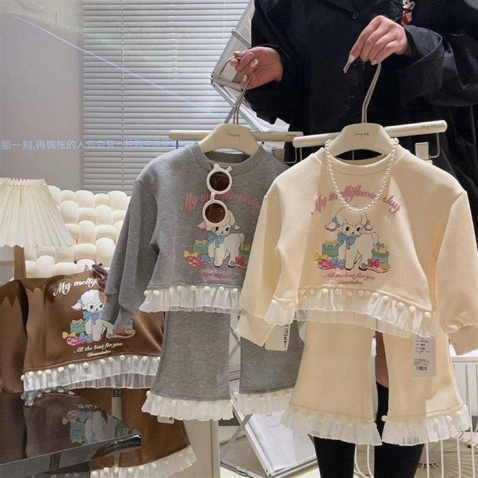 Girls Lace Cartoon Suit – Sweet Spring Autumn Set – Outfit Sets – Image 1