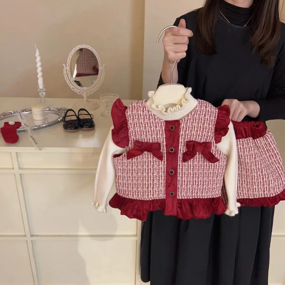 Girls Red Winter Suit – Stylish Two-Piece Set – Outfit Sets – Image 1
