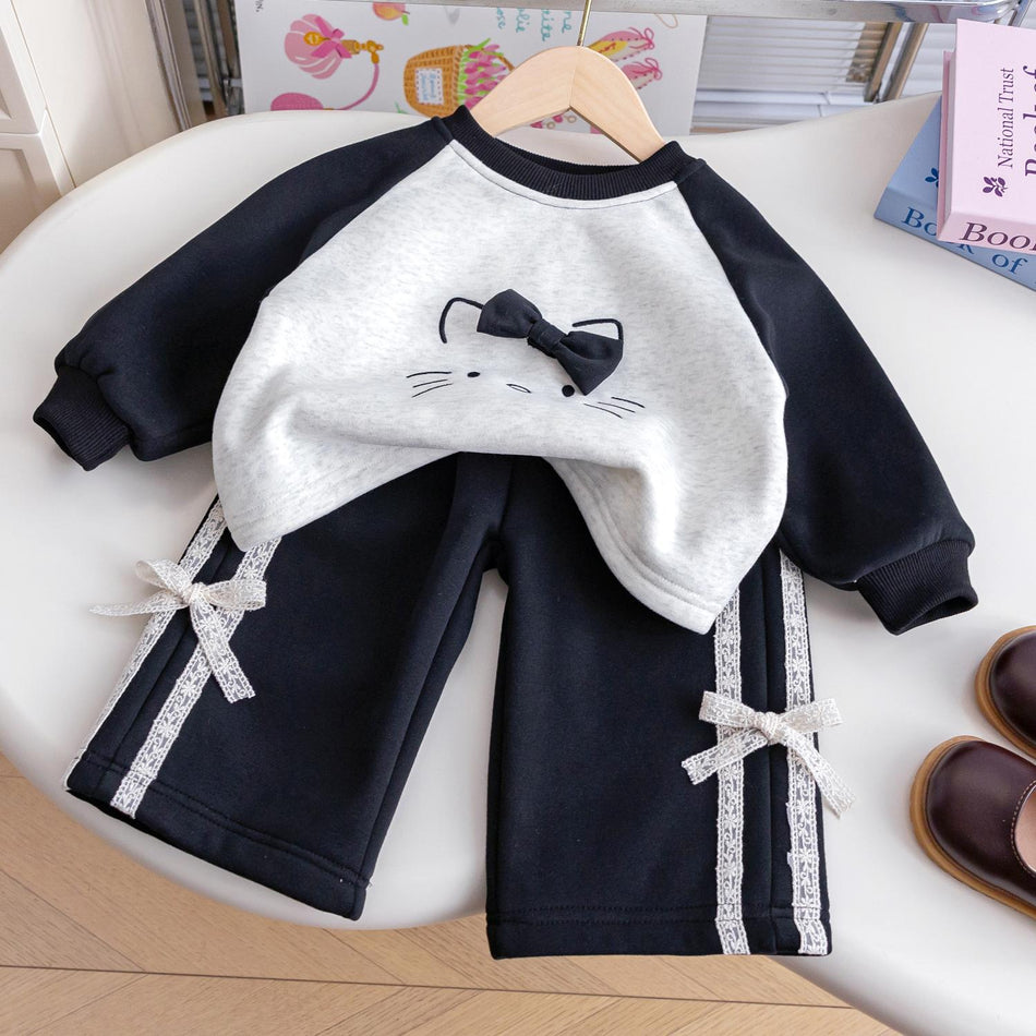 Girls Fleece Cartoon Tracksuit – Warm Winter Set – Outfit Sets – Image 1