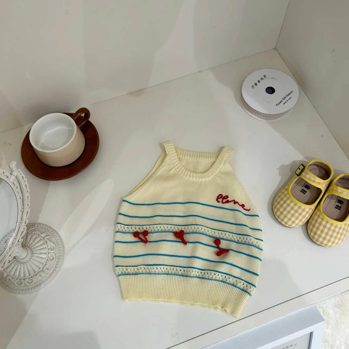 Girls Knitted Shirt & Plaid Pants Set – Korean Style Outfit – Outfit Sets – Image 3