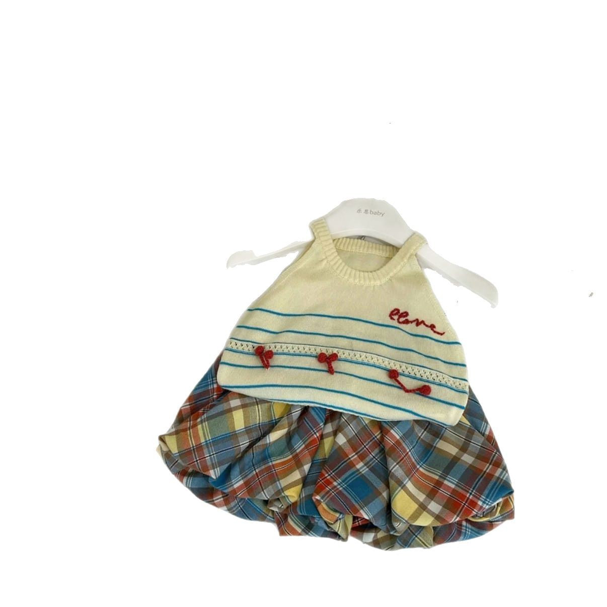 Girls Knitted Shirt & Plaid Pants Set – Korean Style Outfit – Outfit Sets – Image 5