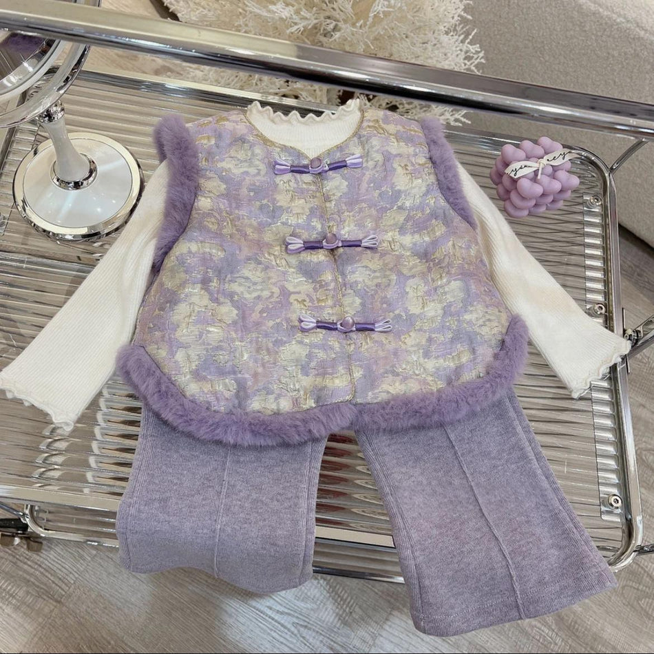Girls Velvet Winter Suit – Warm Chinese Style Outfit – Outfit Sets – Image 1