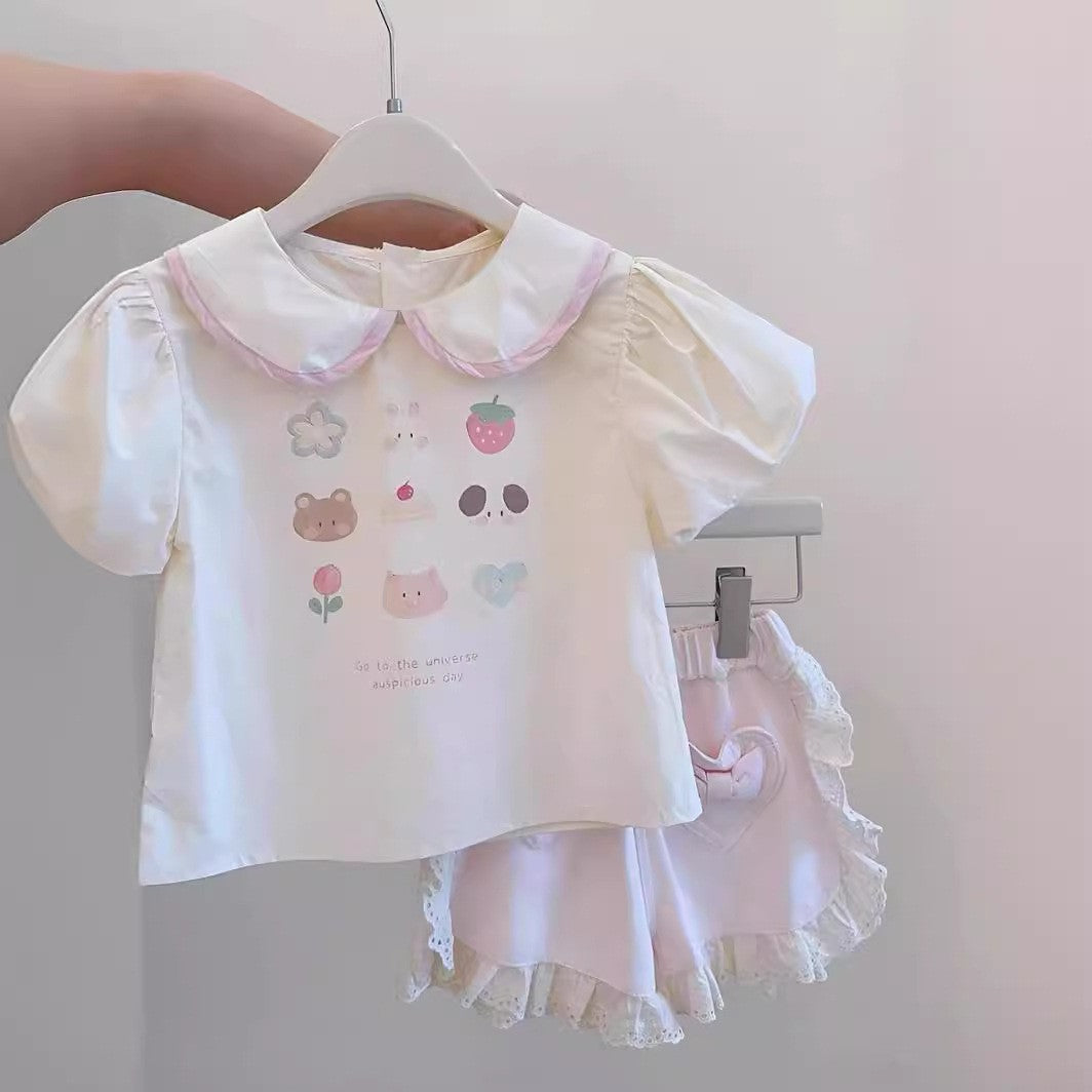 Girls Doll Collar Top & Shorts Set – Korean Summer Style – Outfit Sets – Image 1