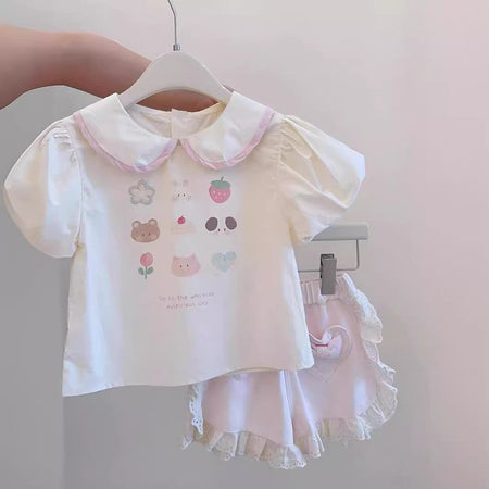 Girls Doll Collar Top & Shorts Set – Korean Summer Style – Outfit Sets – Image 1