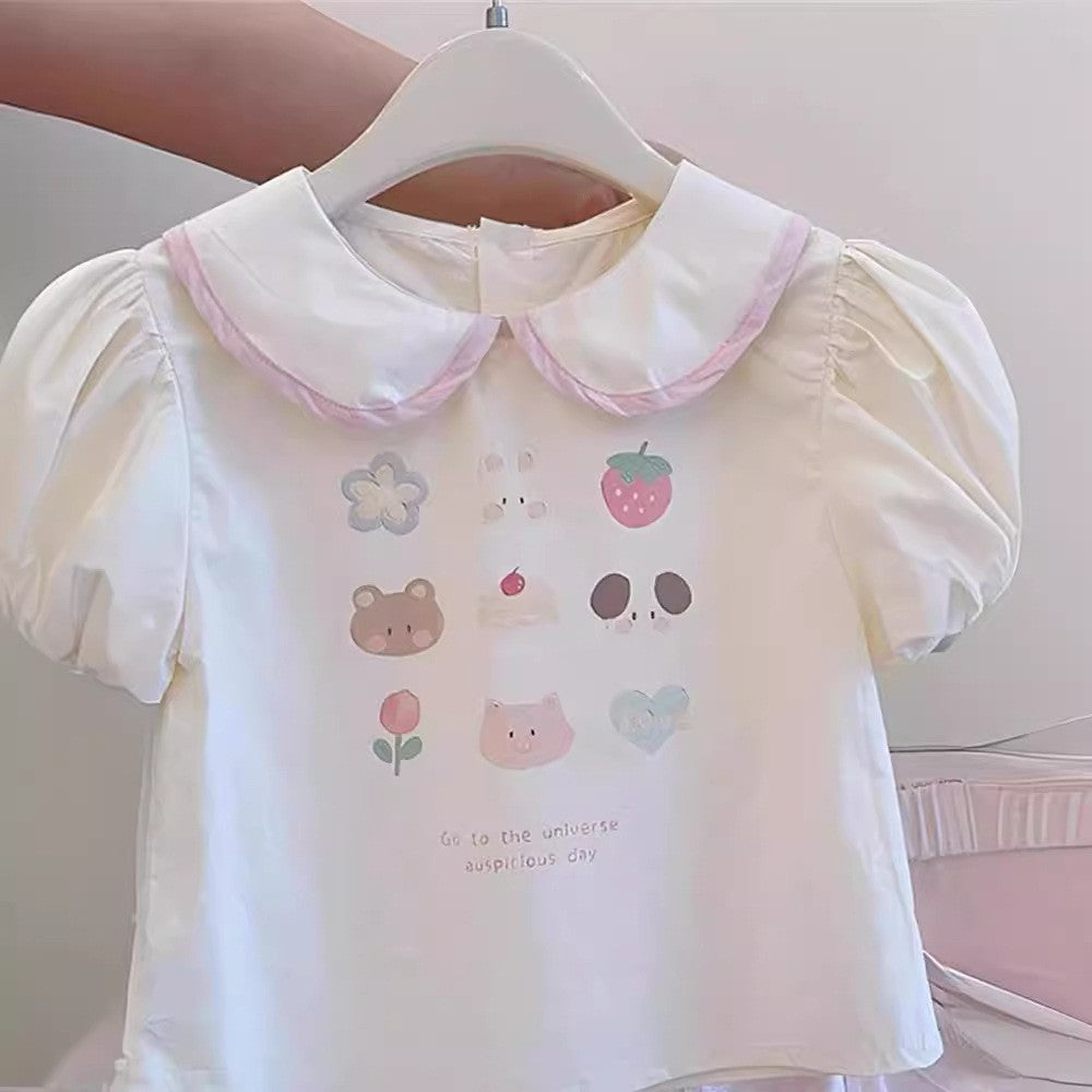 Girls Doll Collar Top & Shorts Set – Korean Summer Style – Outfit Sets – Image 2