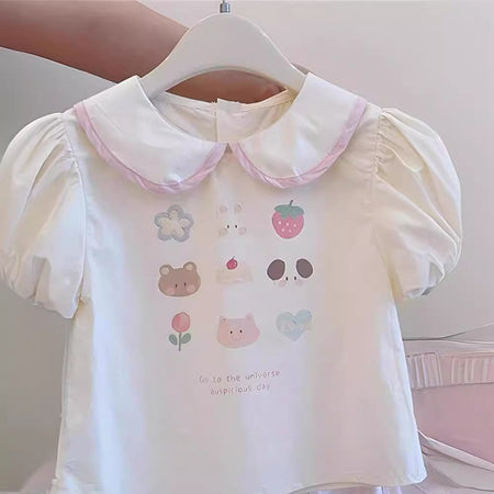 Girls Doll Collar Top & Shorts Set – Korean Summer Style – Outfit Sets – Image 2