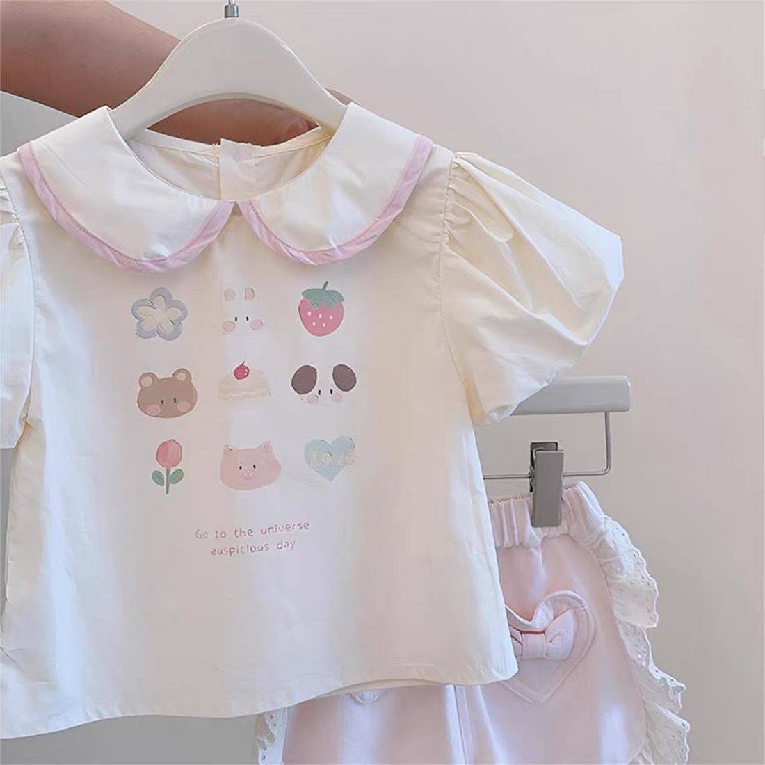 Girls Doll Collar Top & Shorts Set – Korean Summer Style – Outfit Sets – Image 3