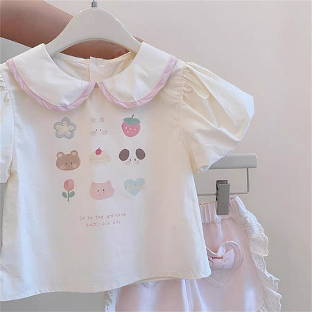 Girls Doll Collar Top & Shorts Set – Korean Summer Style – Outfit Sets – Image 3