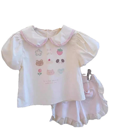 Girls Doll Collar Top & Shorts Set – Korean Summer Style – Outfit Sets – Image 5