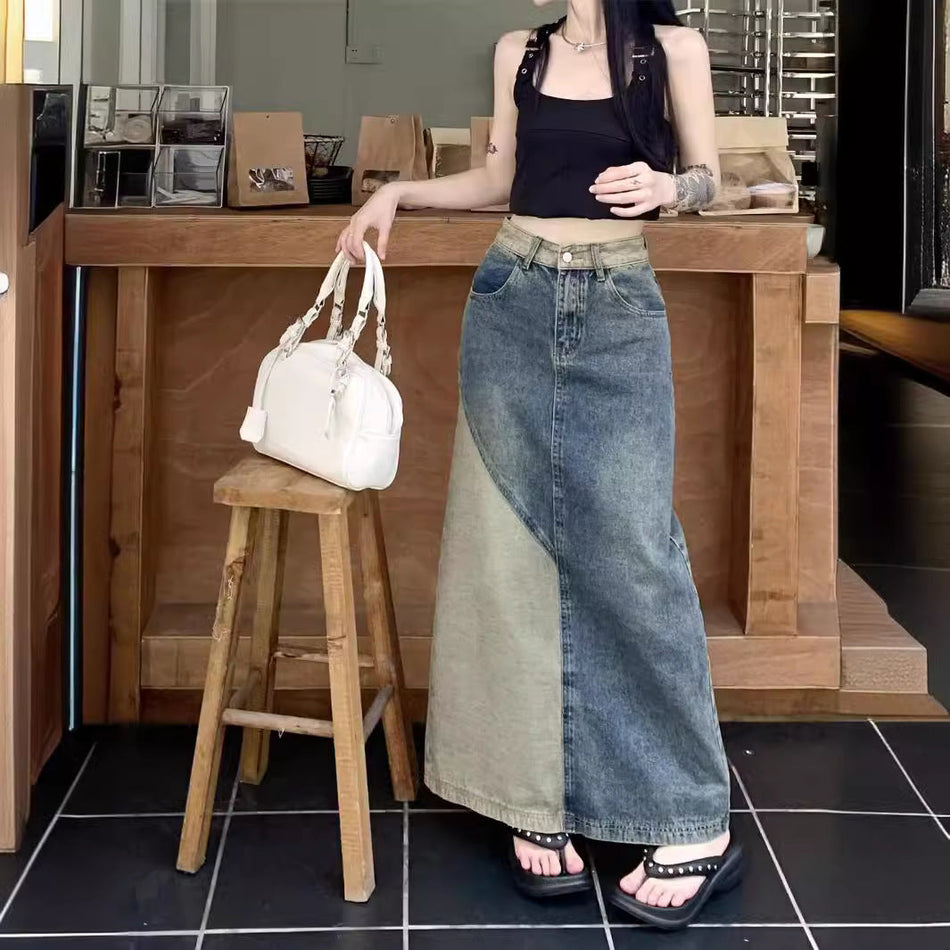 American "Stitch-Paneled" Denim Midi