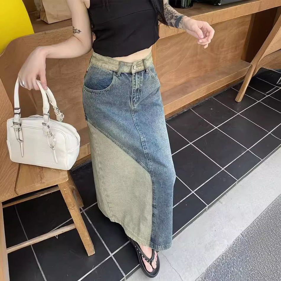 American "Stitch-Paneled" Denim Midi