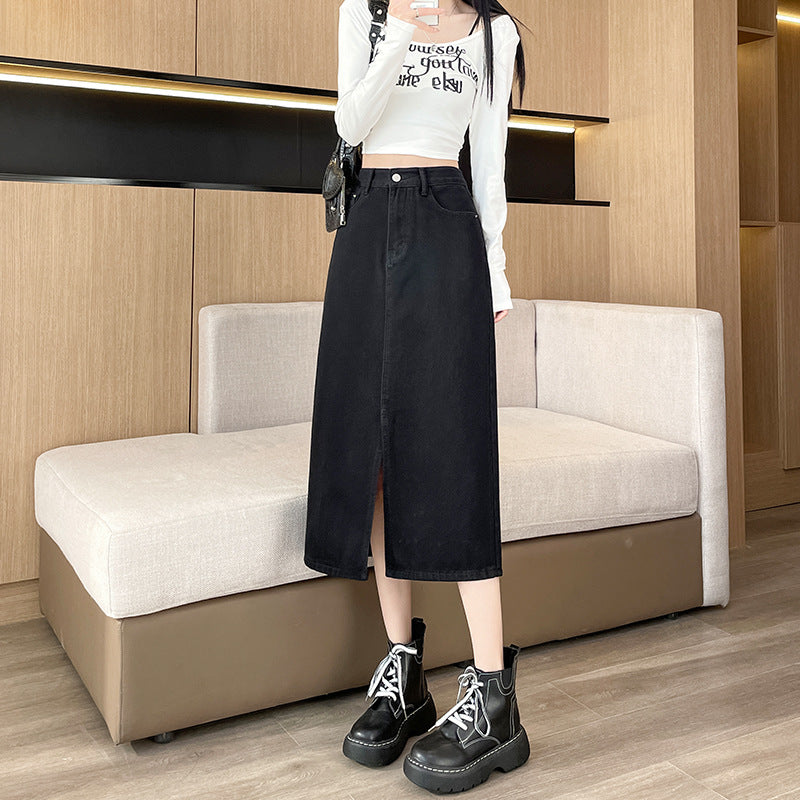 American High-Waist Denim Midi