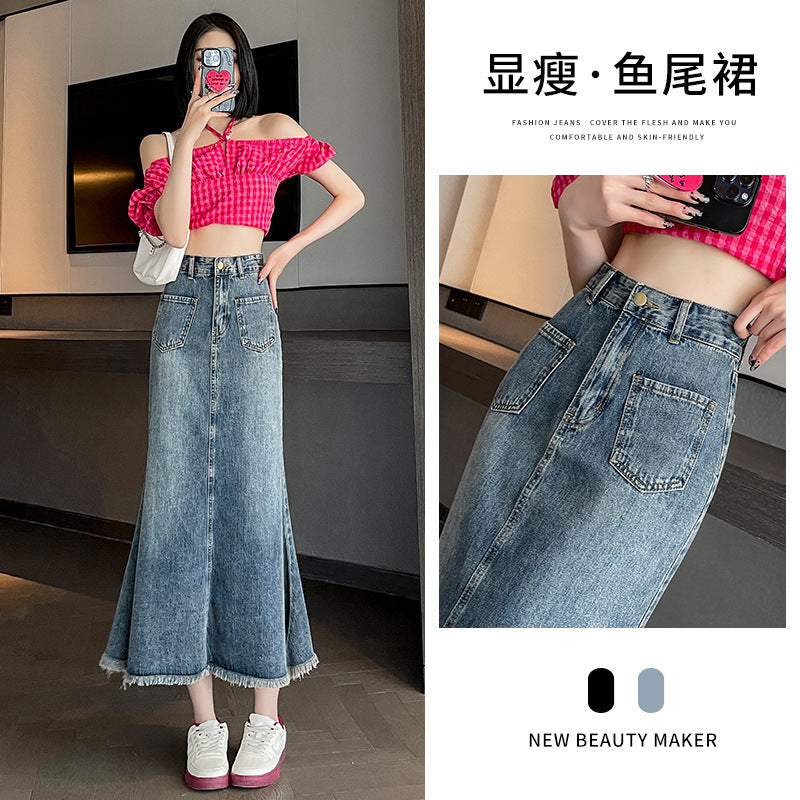 American Retro "Fishtail" Denim Midi