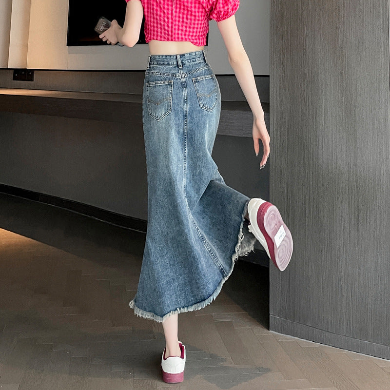 American Retro "Fishtail" Denim Midi
