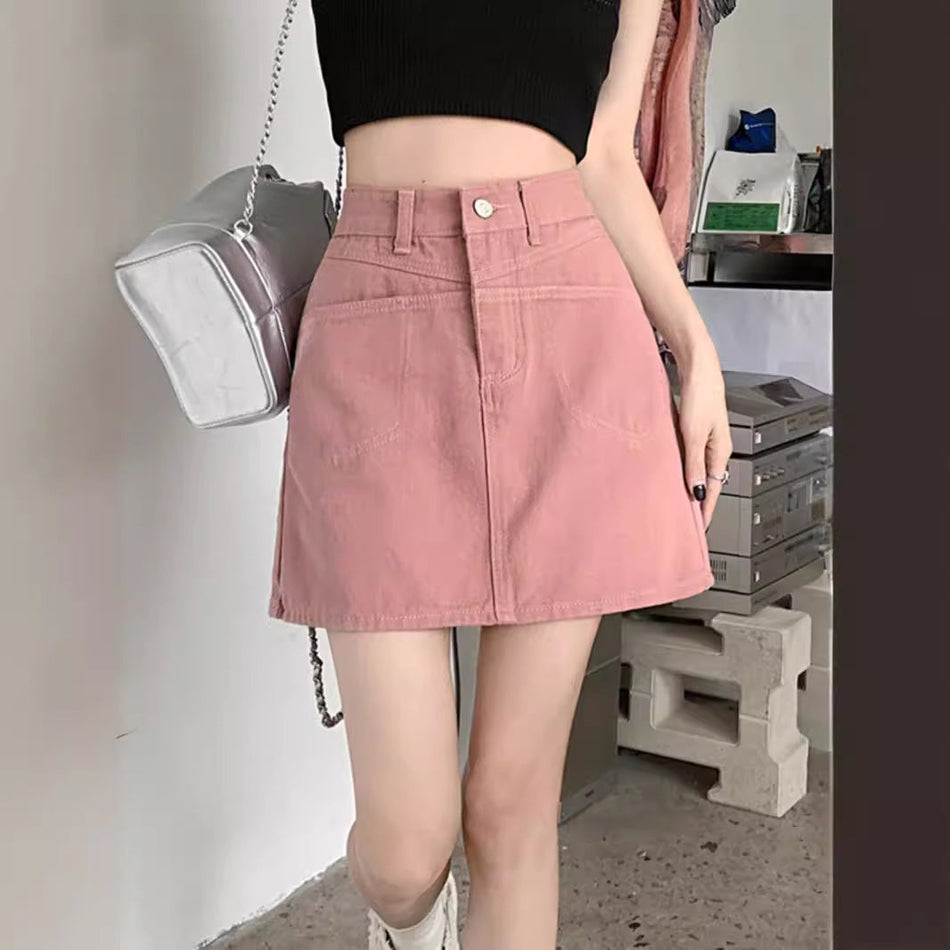 Pink American Style "Big & Small" Denim Midi