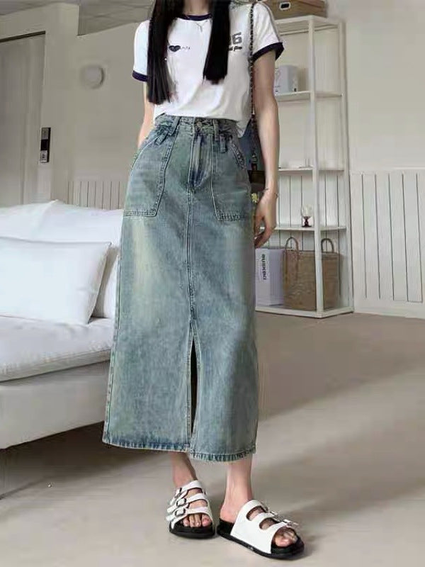 Vintage Denim Split Skirt
