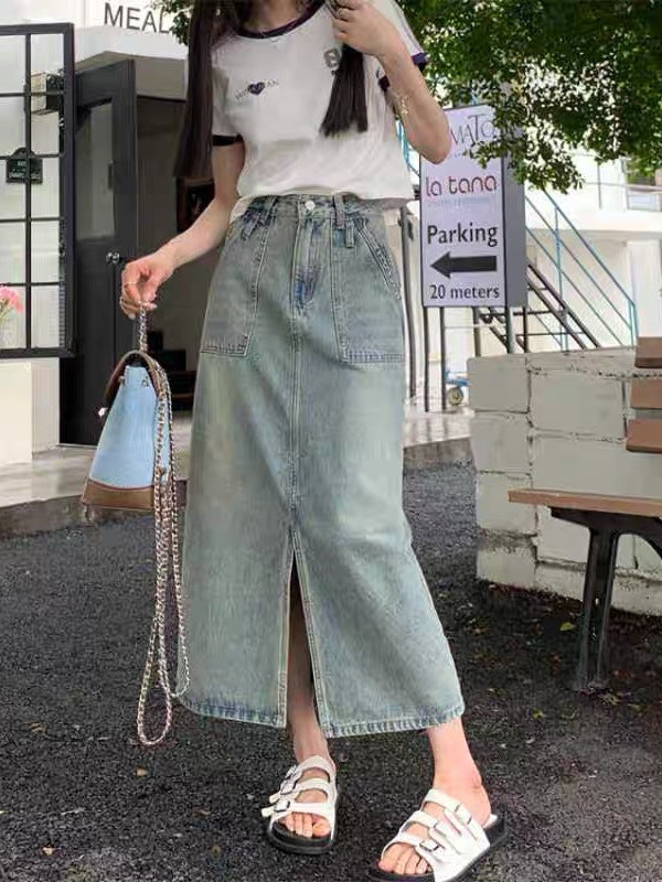 Vintage Denim Split Skirt