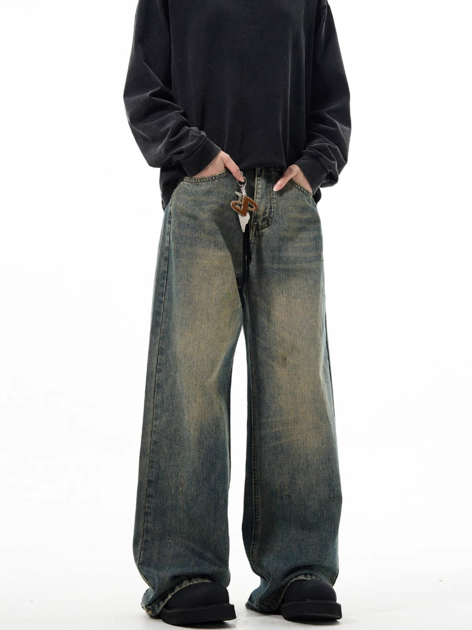 Unisex Retro Distressed Wide-Leg Jeans – Vintage Style
