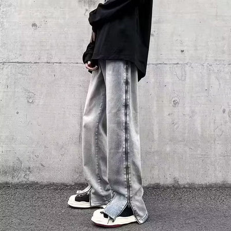 Side Zipper Slim Straight Men’s High Street Jeans