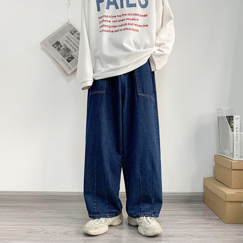 Retro Blue Cargo Wide-Leg Men’s Loose Jeans Pants