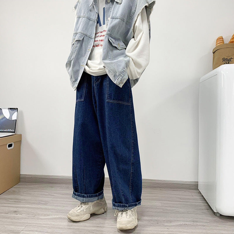 Retro Blue Cargo Wide-Leg Men’s Loose Jeans Pants