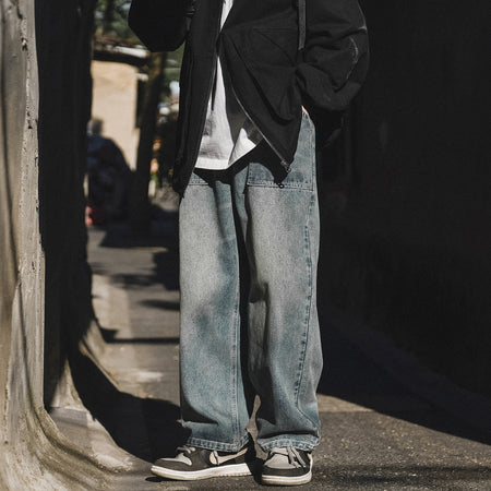 Distressed Drawstring Loose Straight Men’s Retro Jeans