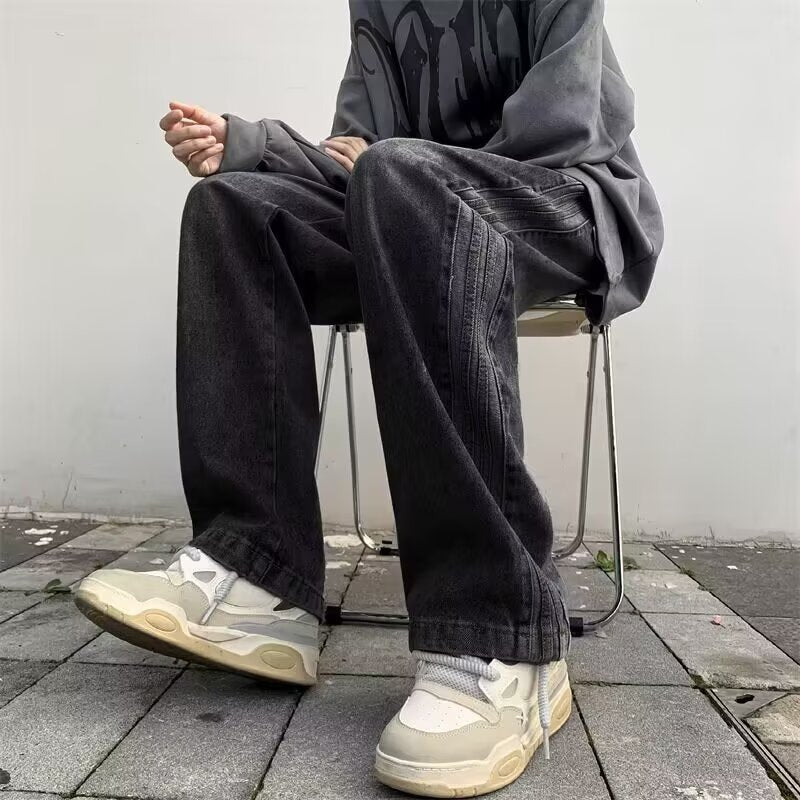 Retro Side Stripe Loose Wide-Leg Men’s Jeans Pants