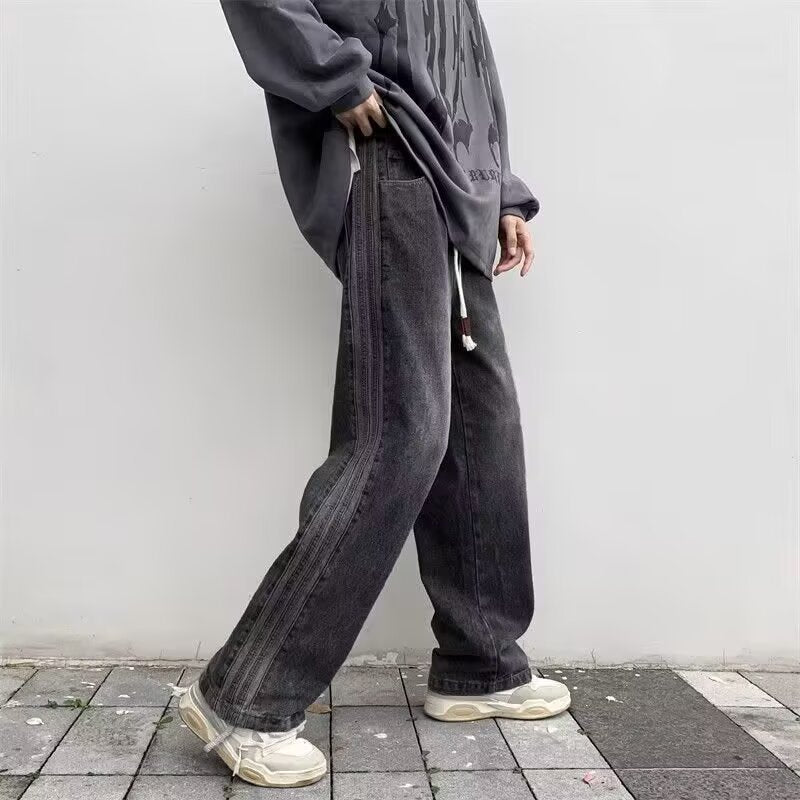Retro Side Stripe Loose Wide-Leg Men’s Jeans Pants