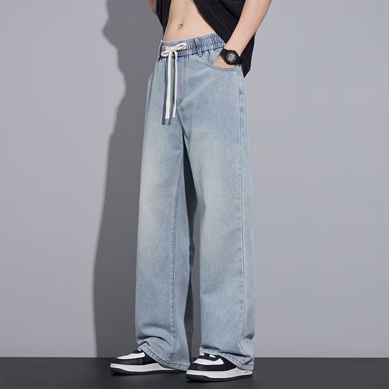 Ice Silk Distressed Wide-Leg Men’s Casual Jeans