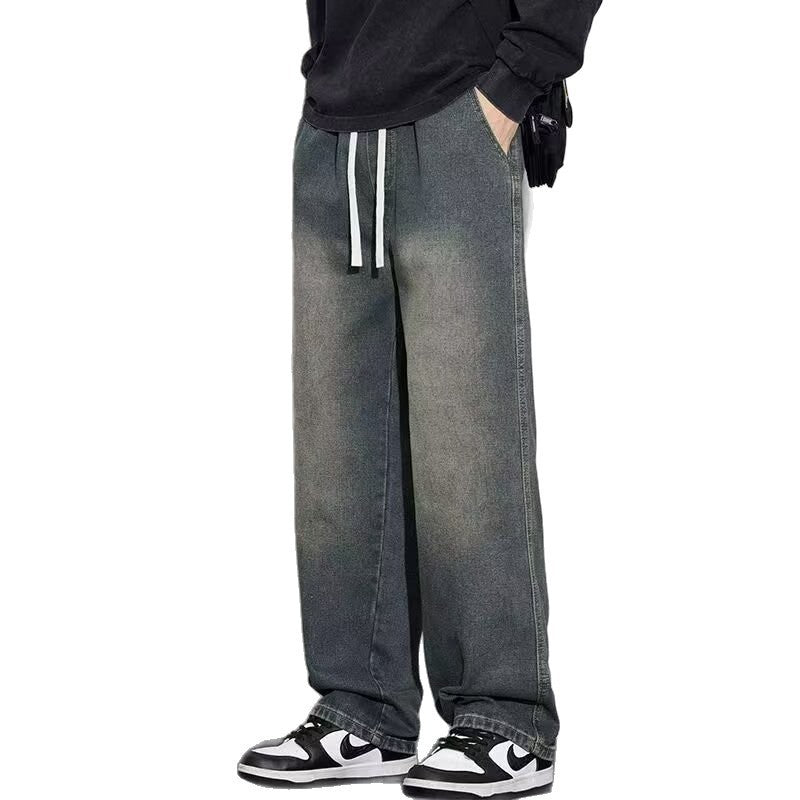 Ice Silk Distressed Wide-Leg Men’s Casual Jeans