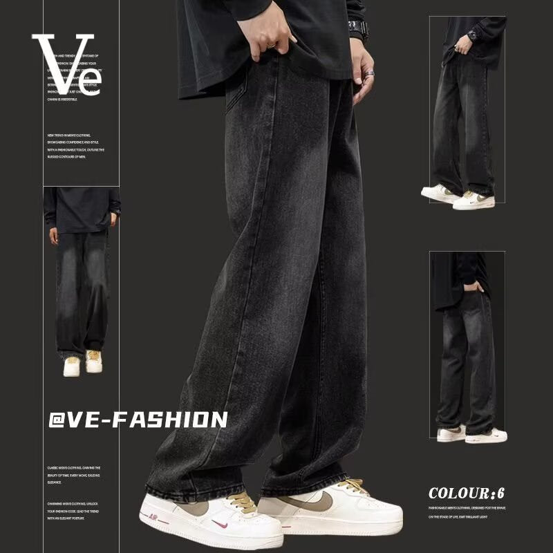 Washed Wide-Leg Distressed Men’s Casual Jeans Pants