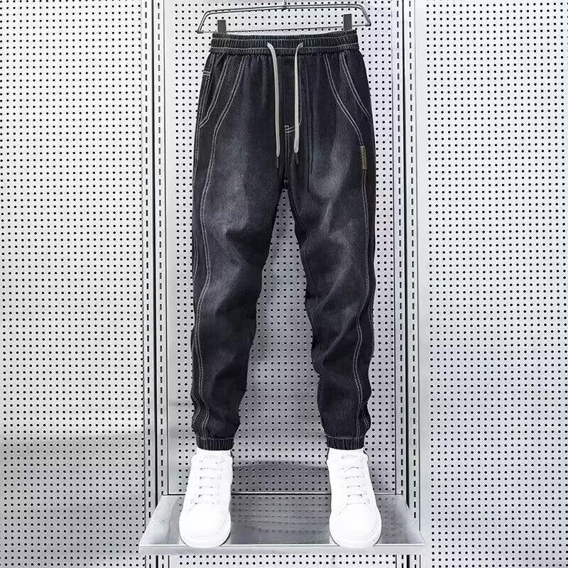 Retro Elastic Waist Jogger Men’s Casual Jeans Pants