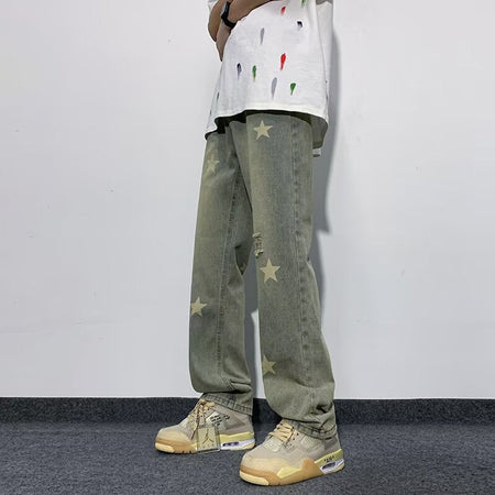 Star Design Loose Straight Hip-Hop Men’s Jeans Pants