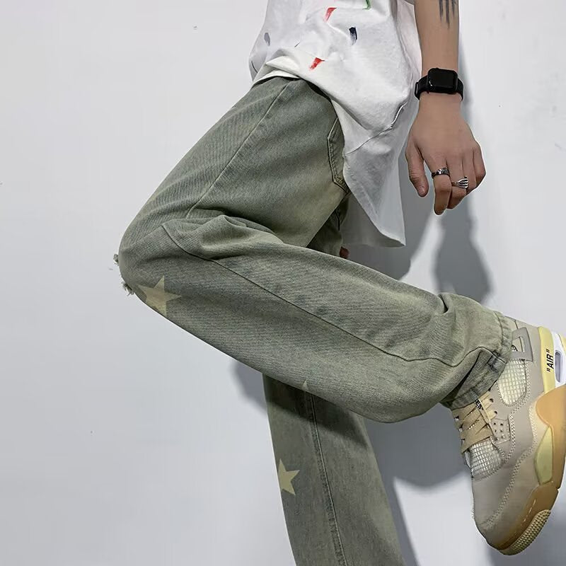 Star Design Loose Straight Hip-Hop Men’s Jeans Pants