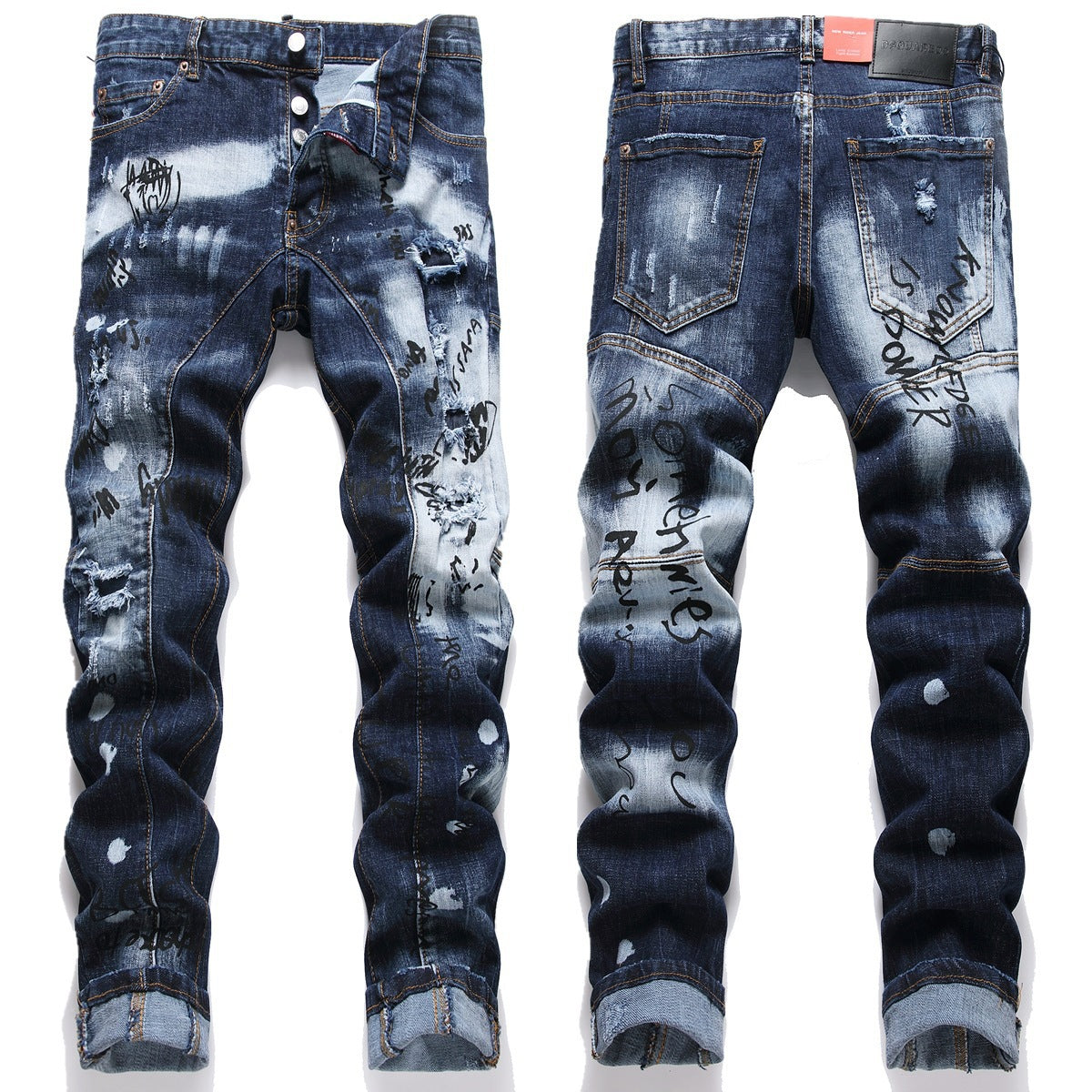 Retro Punk Blue Ripped Slim Stretch Men’s Jeans