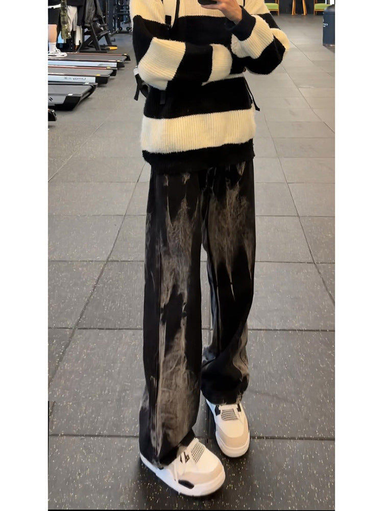 Black Tie-Dye Flared Men’s Casual Street Jeans