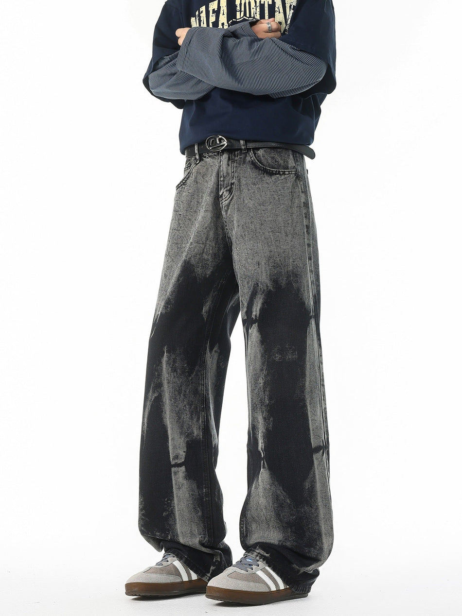 Black Gradient Tie-Dye Wide-Leg Men’s Street Jeans