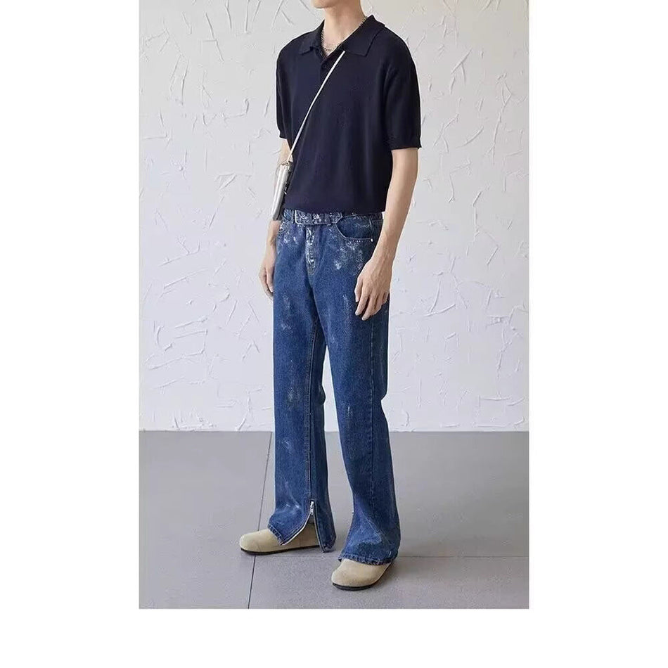 Retro Bell-Bottom Elastic Tie Men’s Punk Jeans