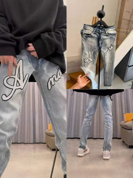 Blue【】Xyp men's jeans - casual denim trousers with comfortable fit for everyday wear