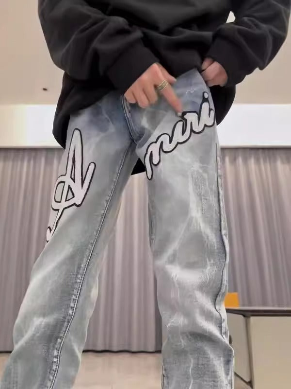 Lightning Patch Ripped Slim Fit Men’s Jeans