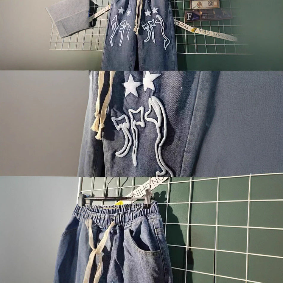 Men’s Hip-Hop Letter Straight Casual Jeans