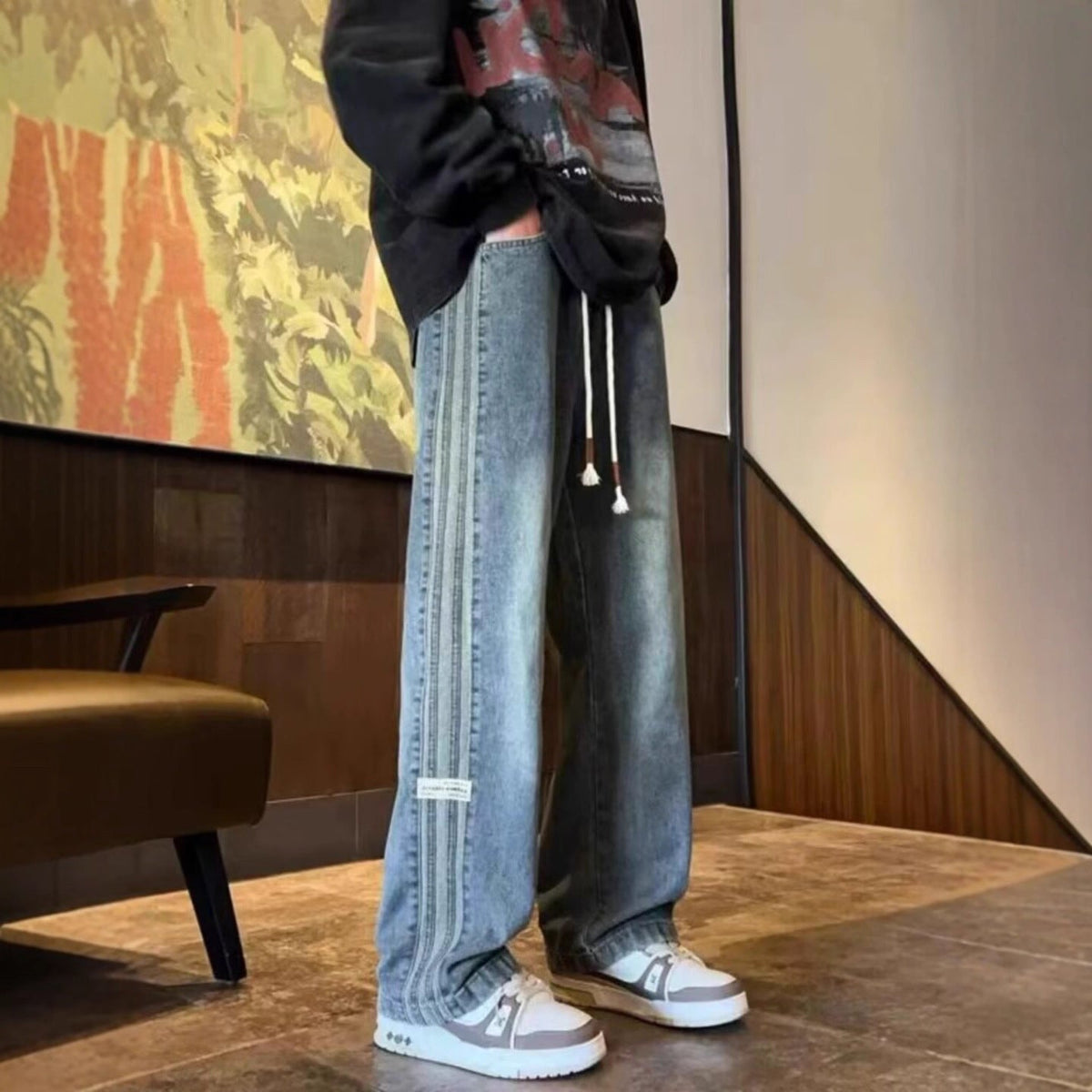 Blue【】Dln men's jeans - casual denim trousers with comfortable fit for everyday wear