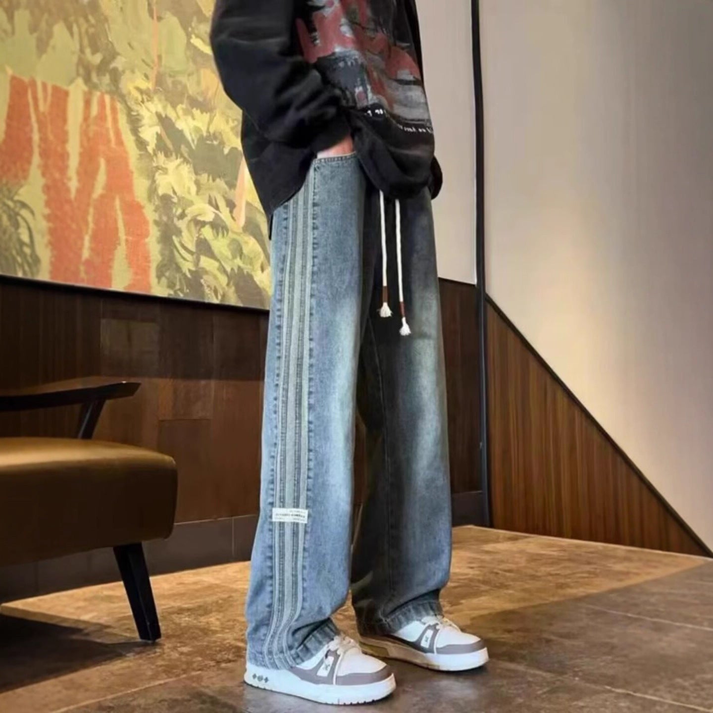 Blue【】Dln men's jeans - casual denim trousers with comfortable fit for everyday wear