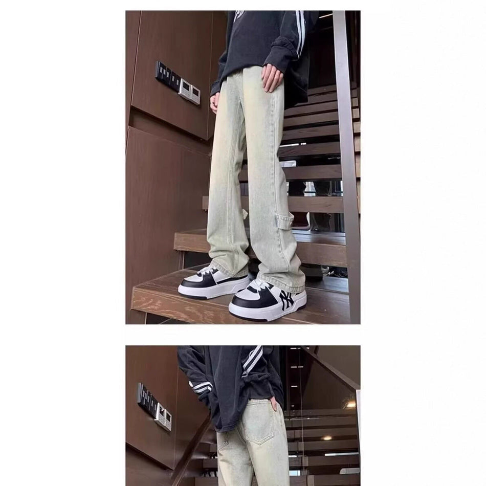 Men’s Heavy Washed Yellow Mud Straight Jeans