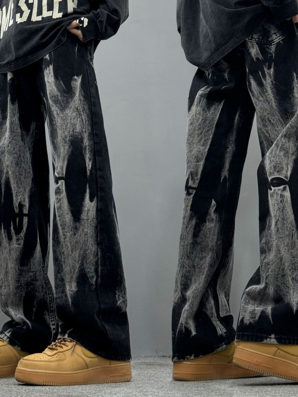 Men’s Black Tie-Dye Retro Straight Jeans