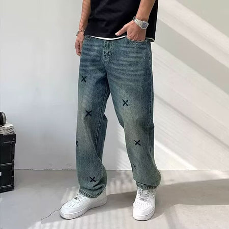 Dark Blue【】Hw men's jeans - casual denim trousers with comfortable fit for everyday wear