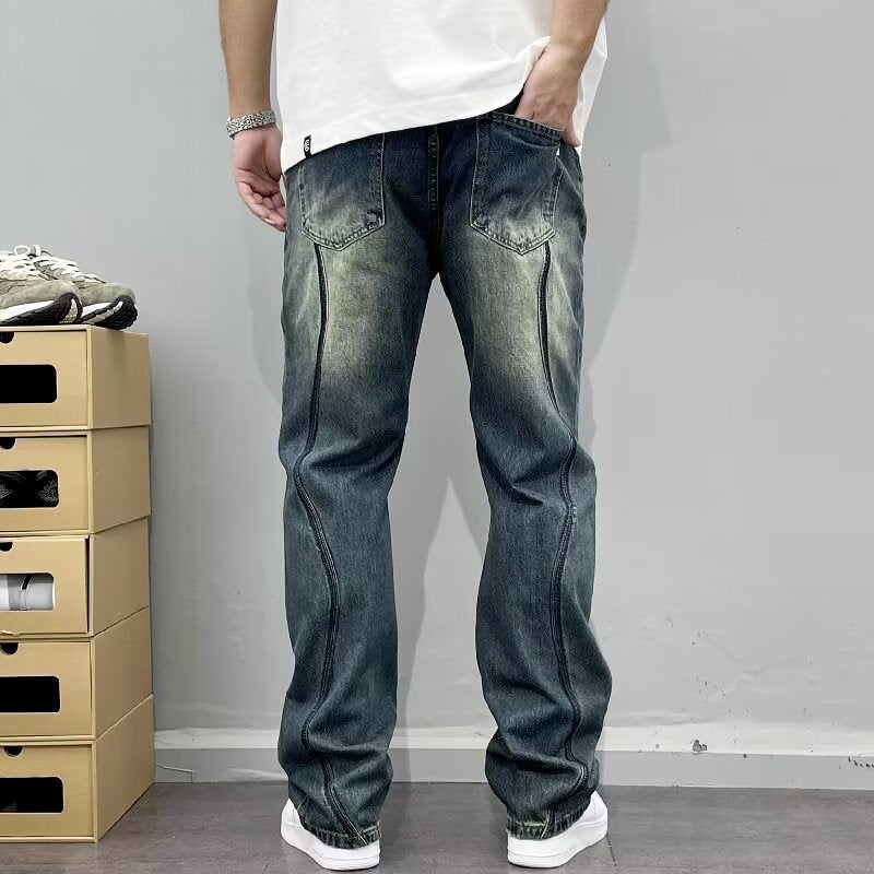 Men’s Distressed Retro Loose Straight Jeans