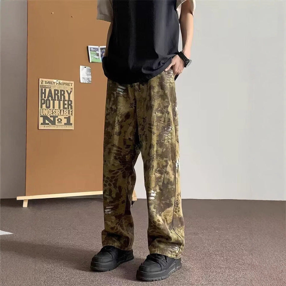 Green【】Hw men's jeans - casual denim trousers with comfortable fit for everyday wear