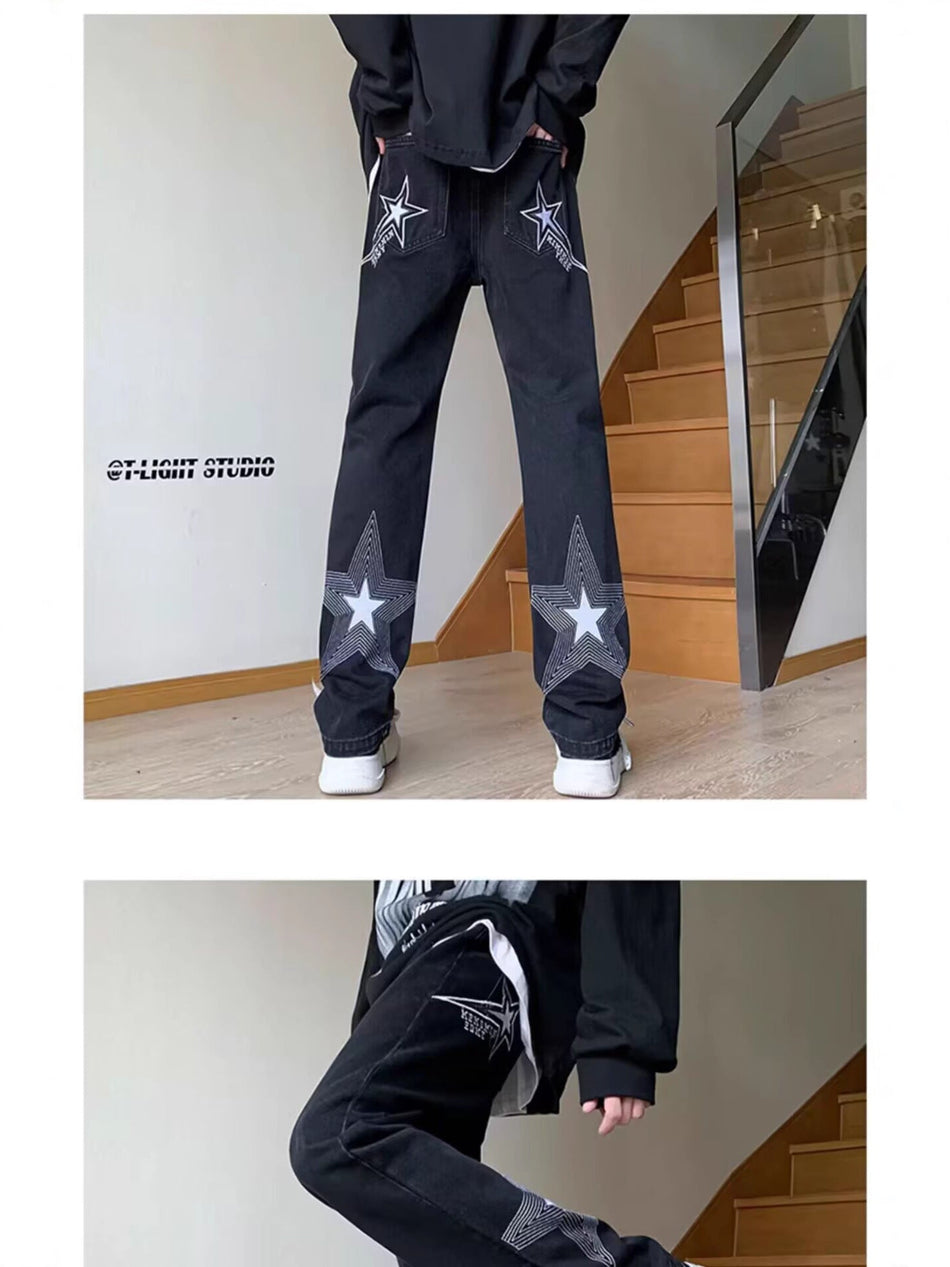 Men’s Embroidered Star Slim Straight Jeans