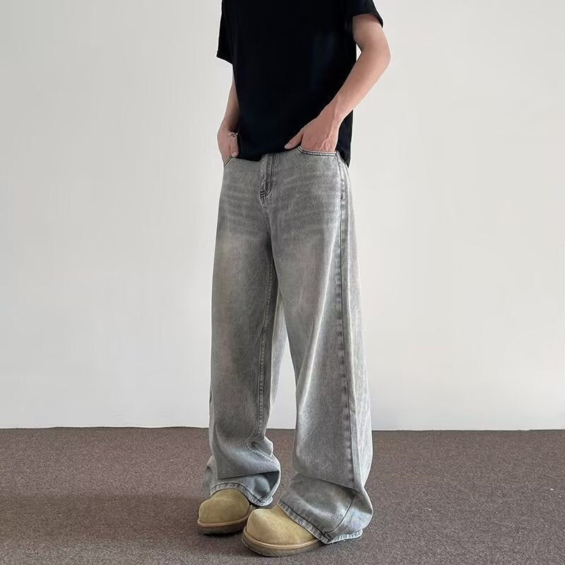 American Retro Ash Gray Loose Jeans Unisex Trend Pants